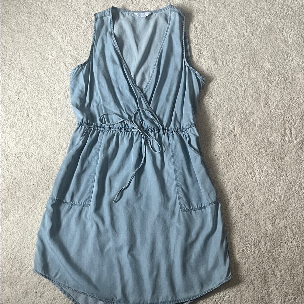 Time and Tru Light Blue Sleeveless Wrap Dress with Tie Waist
